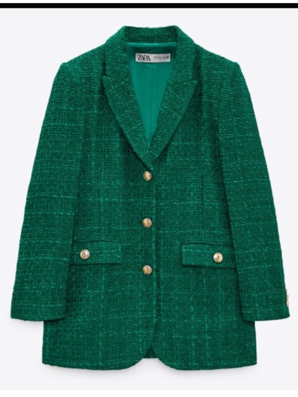 Zara Emerald Green Tweed Blazer with Gold Buttons. New Never Worn